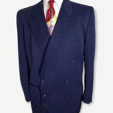 Vintage 1950s Double Breasted Wool Gabardine Jacket ~ size 42 Long ~ Blazer / Suit / Sport Coat ~ Rockabilly 