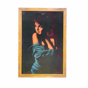 Mid Century Velvet Nude Painting, Boho Nude Woman Art, Tiki Bar Wall Decor, MCM Velvet Painting 