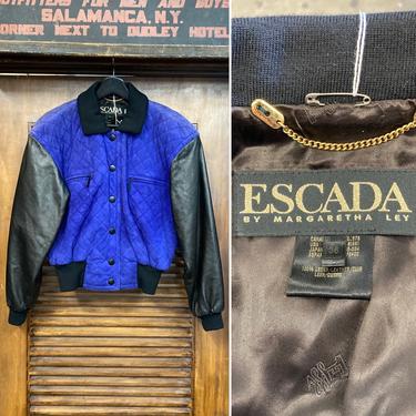 Vintage 1990’s “Escada” Quilted Leather Sleeve Bomber Jacket, 90’s Jacket, 90’s Era Style, 90’s Quilted Jacket, Vintage Clothing 