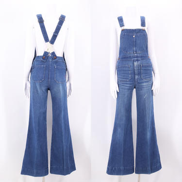 70s denim bell bottom overalls 28 / vintage 1970s JEAN MACHINE  jeans jumpsuit flared bottoms tight fit size 29 