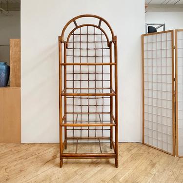 Rattan and Glass Etagere Bamboo Arched Vintage 70s 