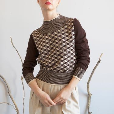 60s geometric knit sweater / size S 