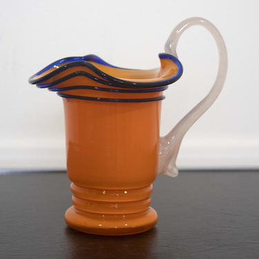 Czech Glass Yellow Pitcher w White Handle Table 