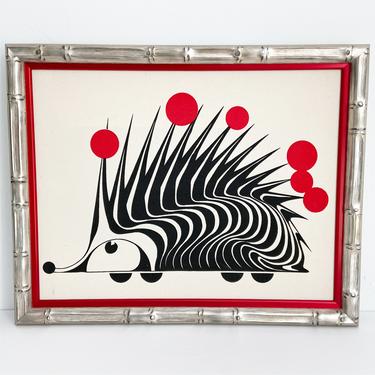 1970s Op Art Porcupine Serigraph 