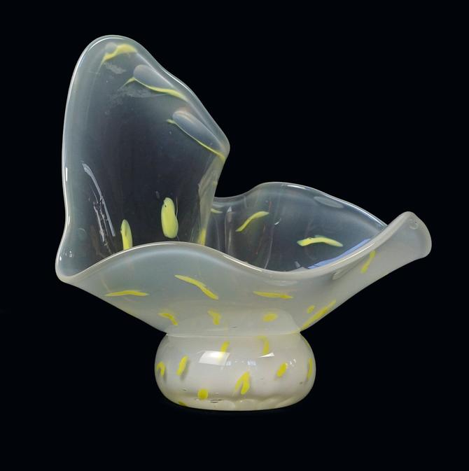 Hilltop Artists Art Glass Vase Bowl Translucent Clear Milky Yellow