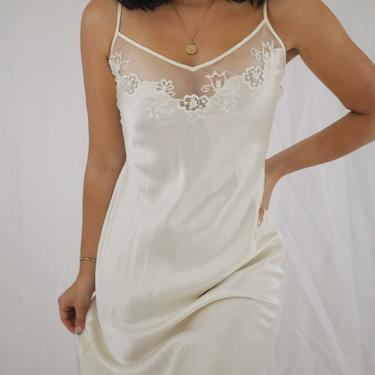 Vintage Cream Charmeuse Silk Floor Length Slip Dress - Small - Victoria’s Secret Silk Gown 