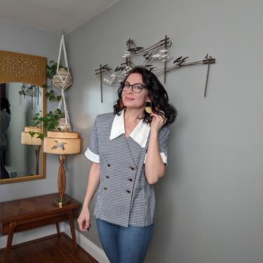 Vintage 1980's Black and White Checkered Buttoned Top 
