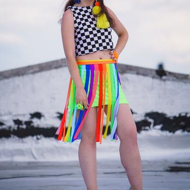 Rainbow Stripe Fringe Neon Gay Pride Skirt Drag Queen Unisex MessQueen New York Bushwick Brooklyn NY