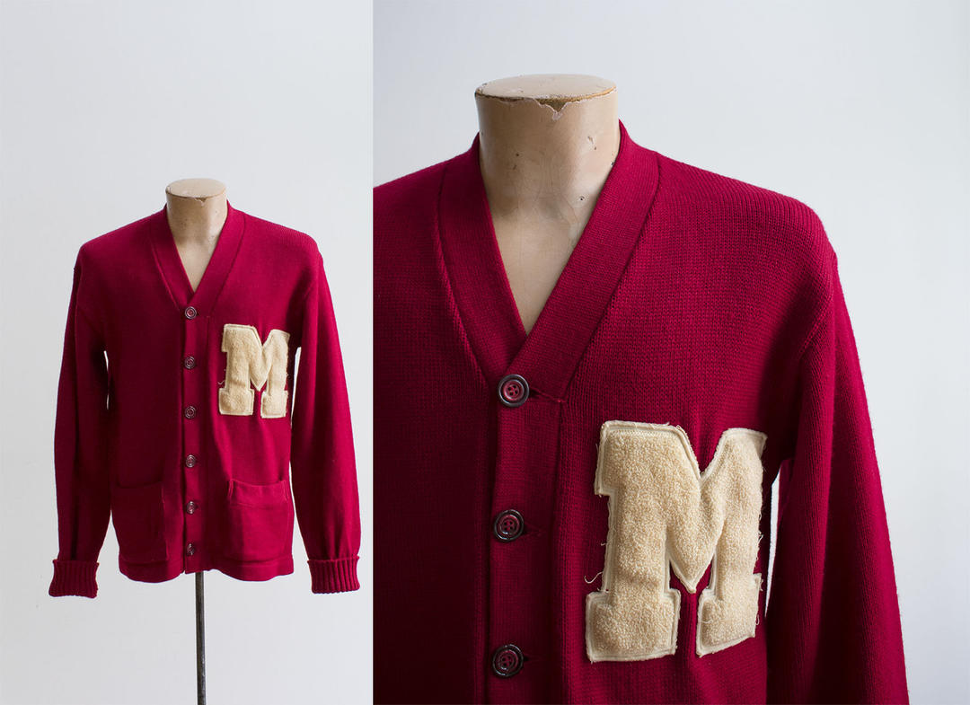 1950s Wool Cardigan / Vintage Letterman Cardigan / Collegiate