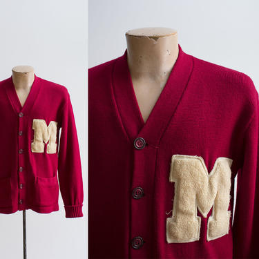 1950s Wool Cardigan / Vintage Letterman Cardigan / Collegiate