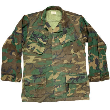 Vintage 1970s Vietnam War ERDL Rip-Stop Camouflage Poplin Shirt / Jacket ~ size S Regular ~ USMC Marine Corps ~ Jungle Coat  ~ 