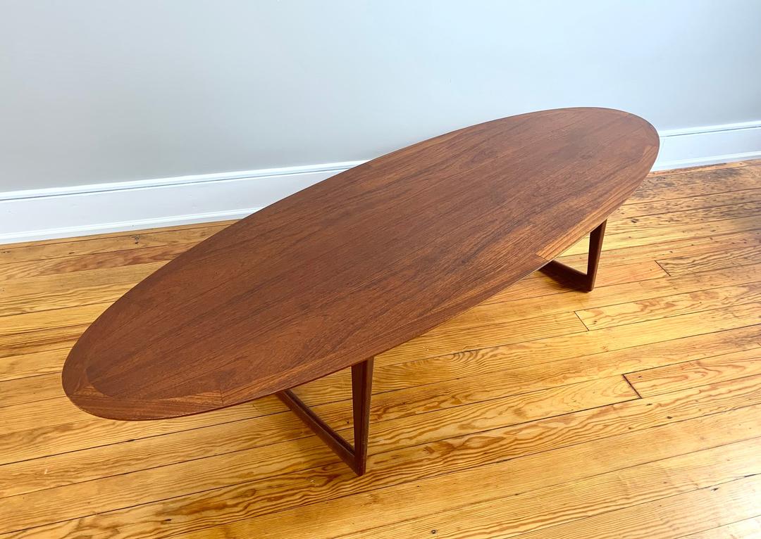 Danish Modern Teak Surfboard Coffee Table by Moreddi Galaxie Modern