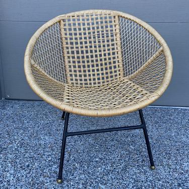 Mid Century Basket Chair Woven PVC Coated Rope Patio Chair 