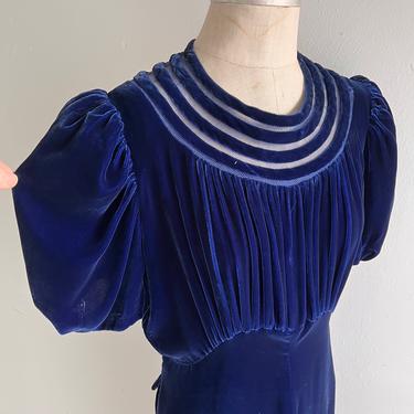1940s Silk Velvet Blue Cocktail Dress Party Dress Vintage 38&quot; Bust Vintage 