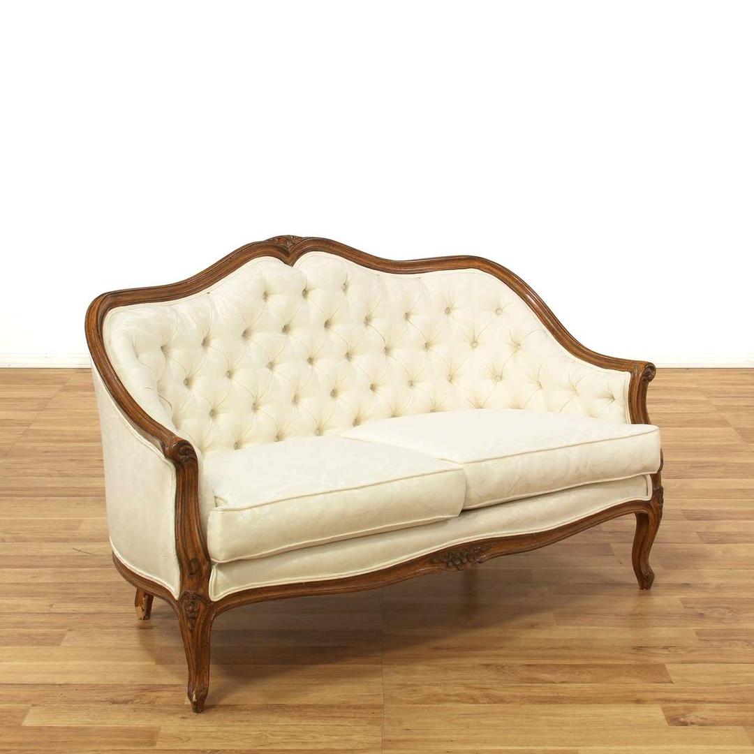 Wood Frame French Provincial Loveseat w/ Tufted Back Loveseat (Los