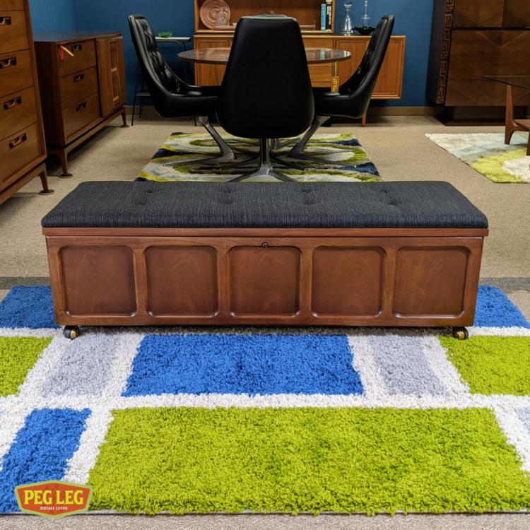 Mid-Century Modern walnut blanket chest with new upholstery