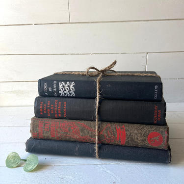 Vintage Black Book Bundle, Set of 4 // Worn and Faded Black Books // Vintage Books for Home Styling // Black Decorative Book Sets 