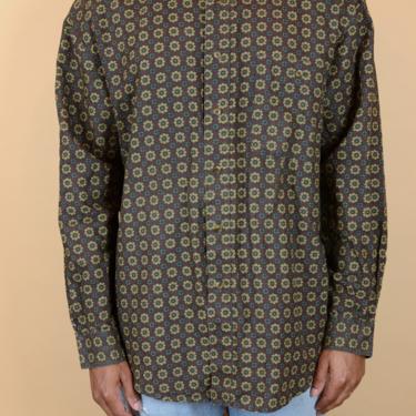 Vintage Bugle Boy Pattern Abstract Print Long Sleeve Button Down Shirt Oversize XL 