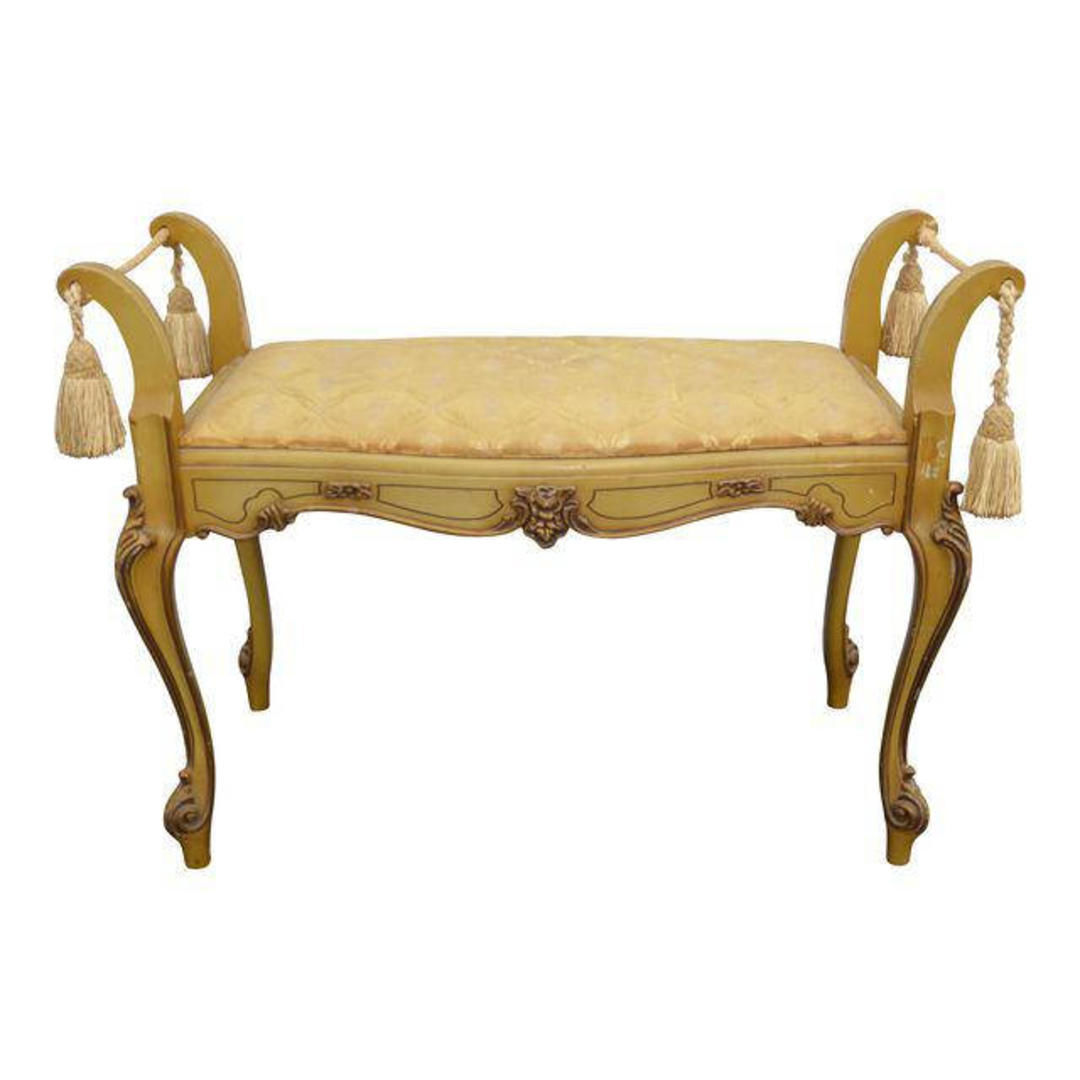 Antique French Provincial Rococo Style Carved Wood Gold BENCH with