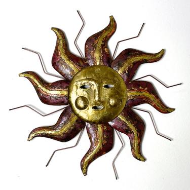 Vintage Mexican Surrealist Sun Face Starburst Wall Sculpture 1970s 