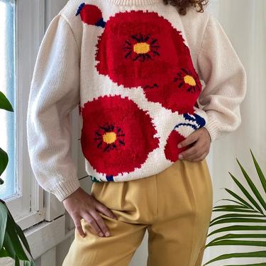 90s Hand Knit Poppies Sweater
