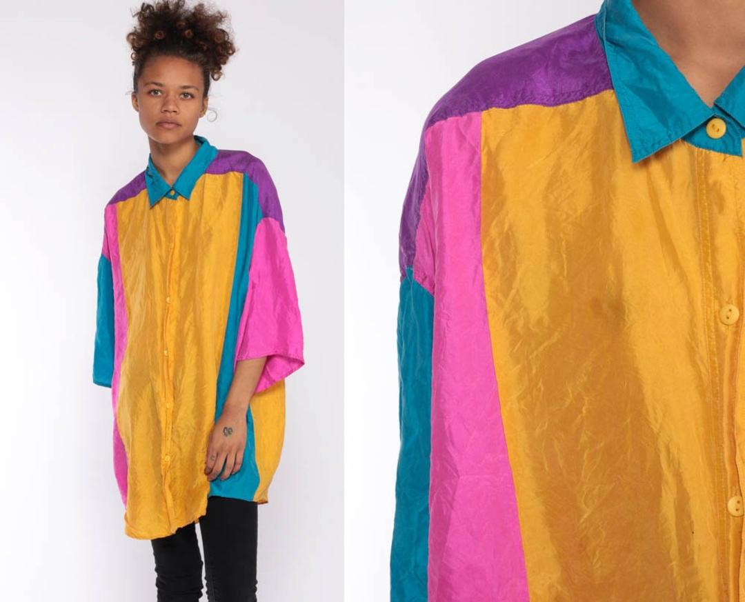 トップス unknown 80s 90s color blocking shirt Vintage Original 90's Traffic Jam Color Block Design T-shirt