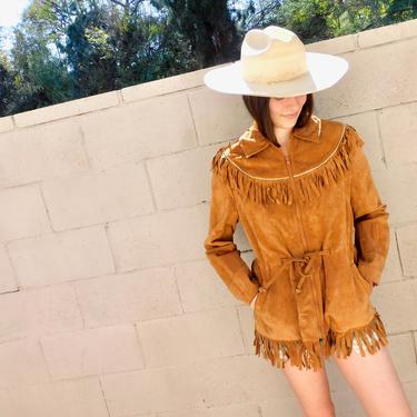 Marfa Jacket // vintage 70s 80s brown suede boho country western hippie dress fringe coat brown // S/M 