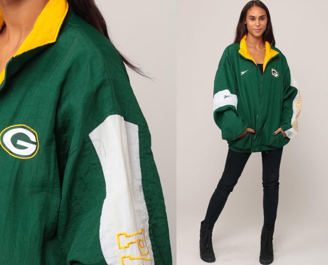 Reebok, Jackets & Coats, Nwot Green Bay Packer Football Sports  Illustrated Rain Jacket Wind Breaker Large