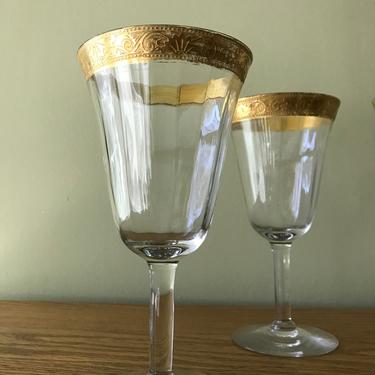 Vintage Tiffin Clear Optic Gold Rimmed Goblets Wine Glasses 