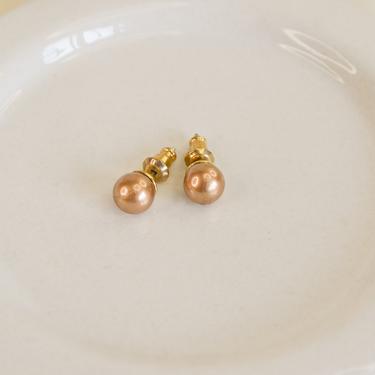 gold dainty brown pearl studs, gold pearl studs, gold color pearl earring, small pearl studs, brown pearl earring, gift for her, gold studs 
