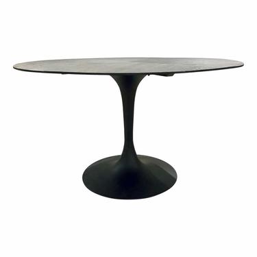 Modern Black Oak and Metal Round Dining Table