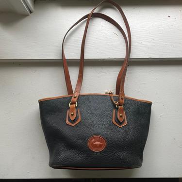 Vintage Dooney and Bourke Black and British Tan Classic Tote Shoulder Handbag 