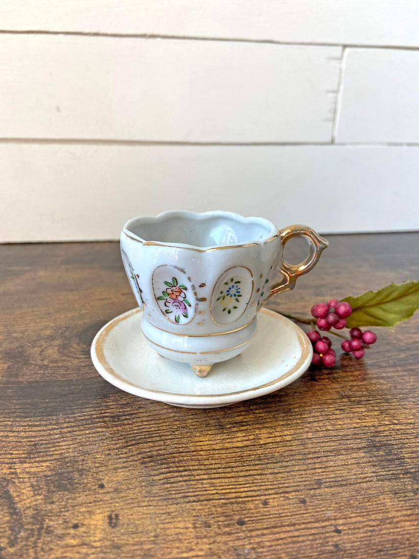 Vintage Made In Occupied Japan Miniature Hand Painted Teacup, Blue