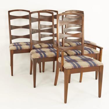Lenoir House Mid Century Walnut Ladder Back Dining Chairs - Set of 6 - mcm 