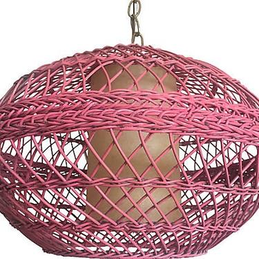 1960s Pink Wicker Pendant Light 