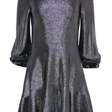 Eliza J - Silver Metallic Long Puffed Sleeve Mini Dress Sz 6