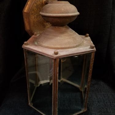 Vintage Brass Outdoor Lantern Sconce with Beveled Glass