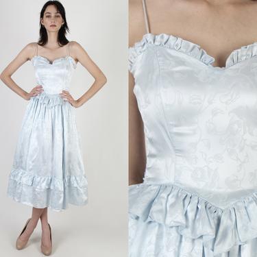 Blue Satin Gunne Sax Peplum Dress / 80s Jessica McClintock Prom Dress / Vintage 1980s Bridal Ceremony Outfit / Shiny Bridesmaids Prom Gown 