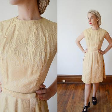 Early 1960s Gold Brocade Party Dress - S 