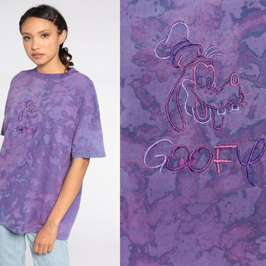 90s Disney Shirt Vintage Tie Dye Goofy Tshirt Walt Disney Shirt Streetwear Tshirt 1990s Graphic Cartoon T Shirt Purple Small Medium 