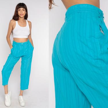 Turquoise Tapered Pants Pleated Trousers High Waisted Trousers 80s Tapered Leg 90s Vintage Summer Hipster Medium 29 