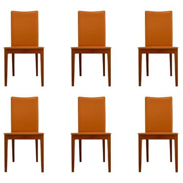 Set of 6 Calligaris Leather Italian Dining Chairs in Umber Modern Contemporary 