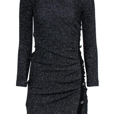 Veronica Beard - Black Sparkly Ruched Bodycon Dress w/ Decorative Silver Buttons Sz 0