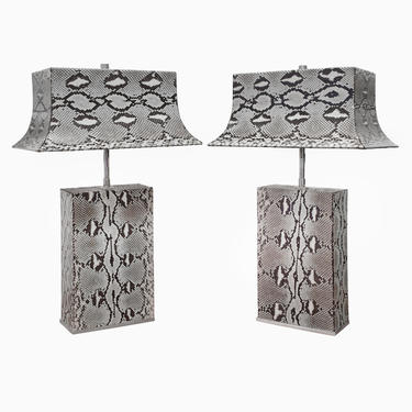 Karl Springer Exquisite Pair of Pagoda Table Lamps in Python 1980s (Signed) - ON HOLD