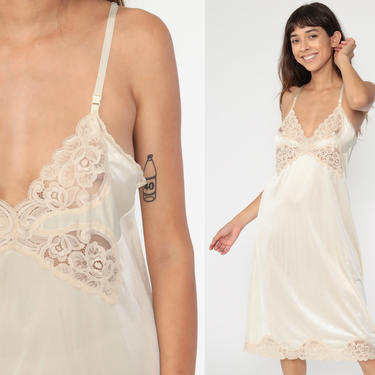 Off-White Lace Nightgown Sheer Slip Dress 70s Maxi Sexy Lingerie, Shop  Exile