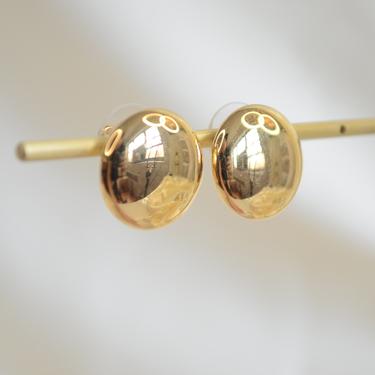 gold round dome button sphere ear stud earring, round hallow gold ear stud, round flat dome gold earring, gold round flat dome ear studs 