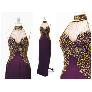 90s 00s Purple Silk Beaded Prom Dress Evening | Hooked on Honey - Boca  Raton, FL | ATTIC