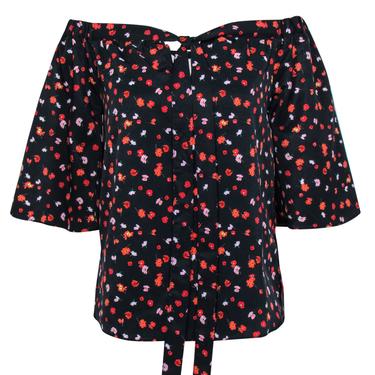 7 For All Mankind - Navy &amp; Red Floral Off-the-Shoulder Blouse Sz S