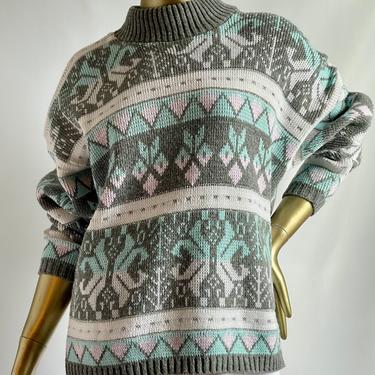 80's Pastels and Silver Metallic Pullover Sweater 