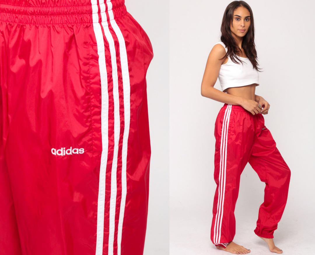 NWT Rare Adidas Vintage Nylon Red TEAM Track Pants Youth Large YL